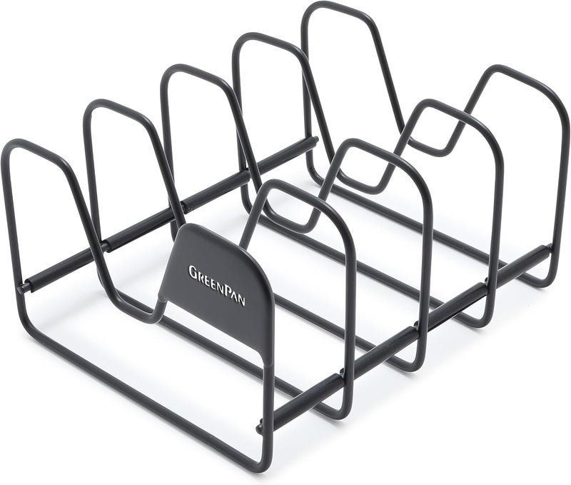 GREEN PAN Stainless Steel Wire Pots and Pans Lid Storage Rack, Holds 4 Lid Covers, Easy Storage, Countertop or Cabinent Organizer, Minimizes Clutter, Fast Drying, Wipes Clean, Black - Image 1